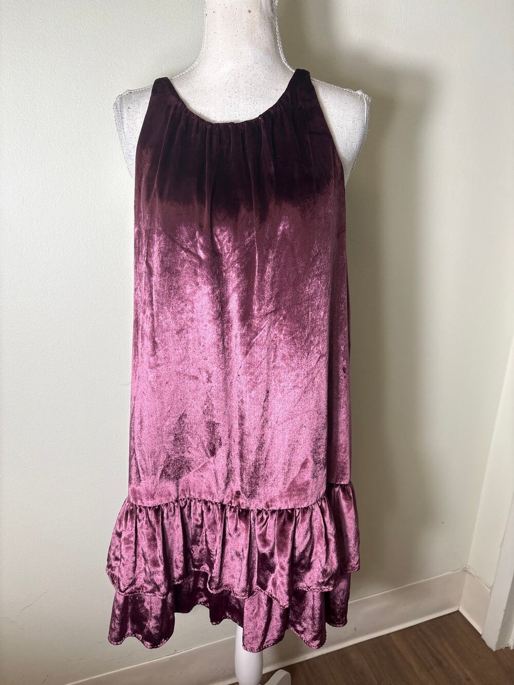 Milly Puple Crushed Velvet Halter Mini Dress Sz 10